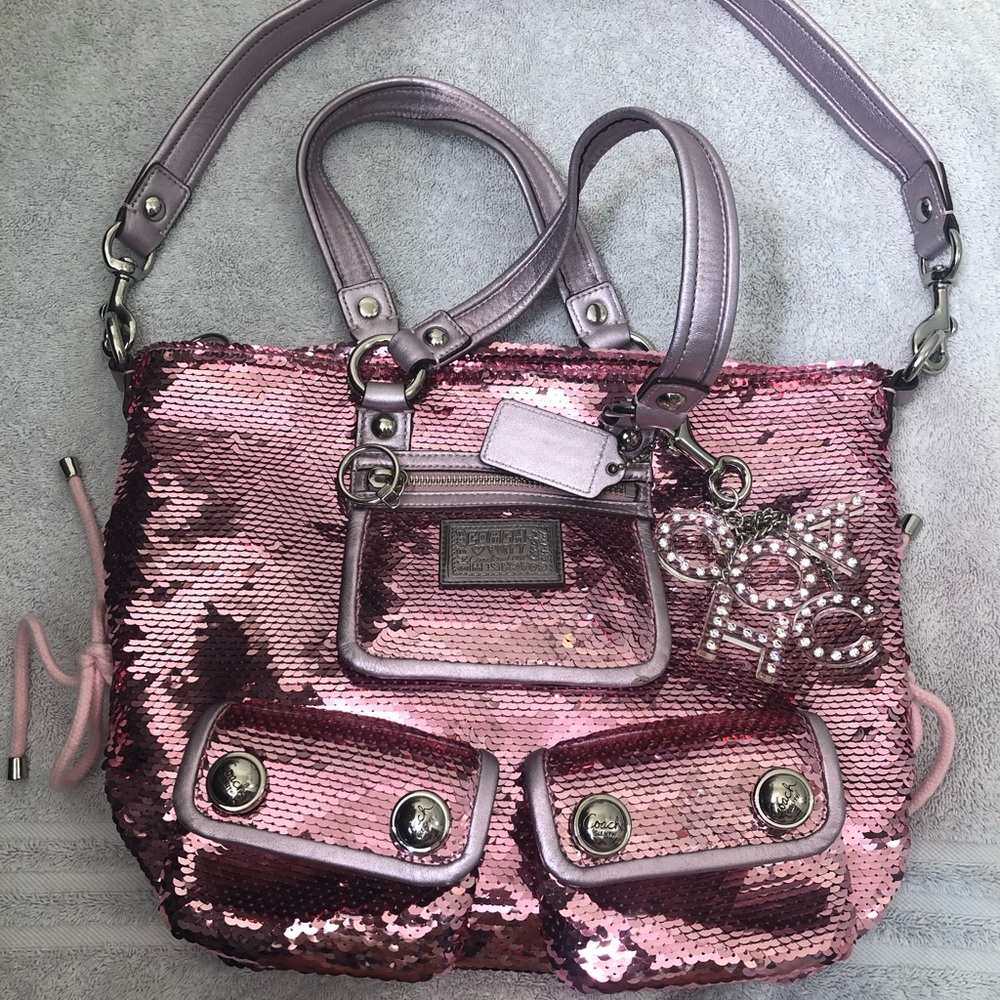 👑 RARE coach PINK poppy spotlight purse